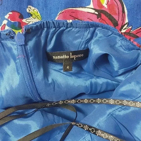 Nanette Lepore Blue Floral Butterfly Silk & Linen Halter Cocktail Dress Size 4 - Picture 6 of 8